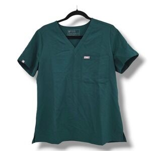 FIGS Technical Collection Scrub Top V-Neck‎ Short Sleeve Green Medium